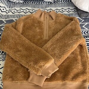 Cozy Faux Shearling Half-Zip Pullover - Camel